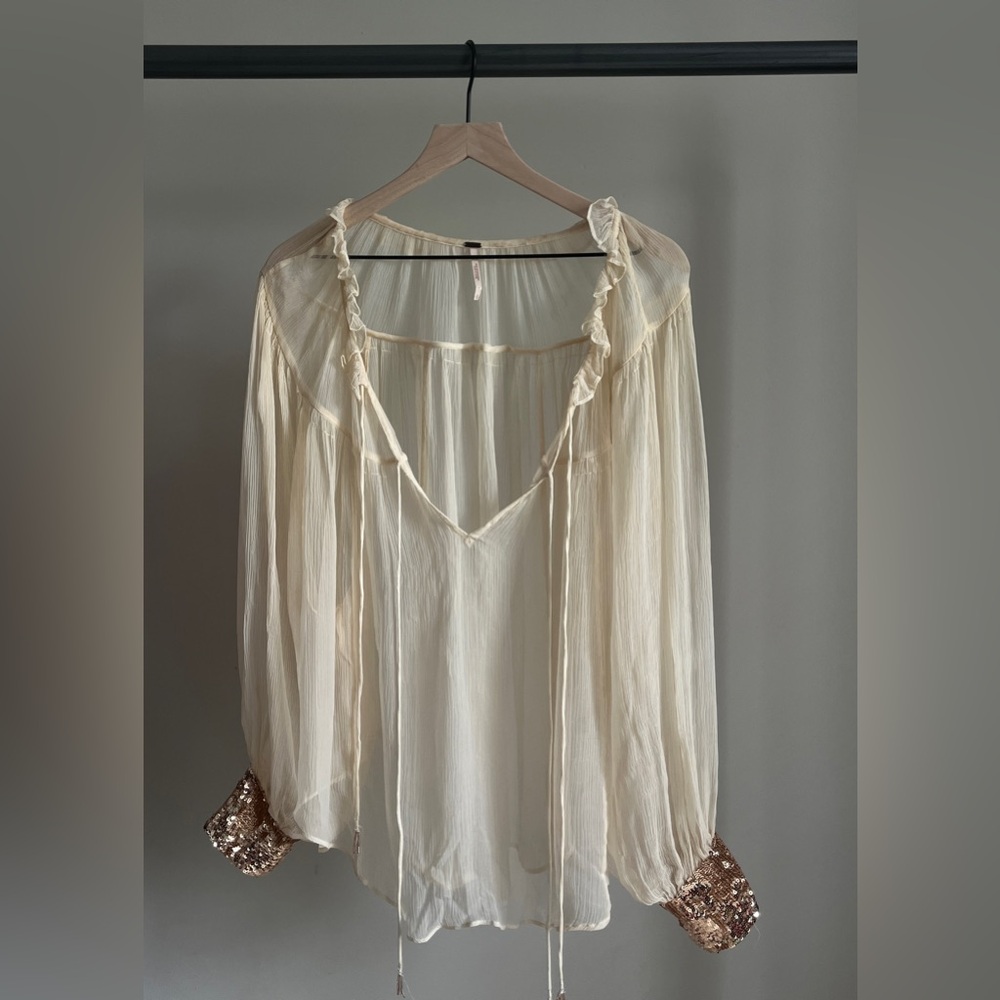 Free People whimsical boho flowy blouse with sequin detail